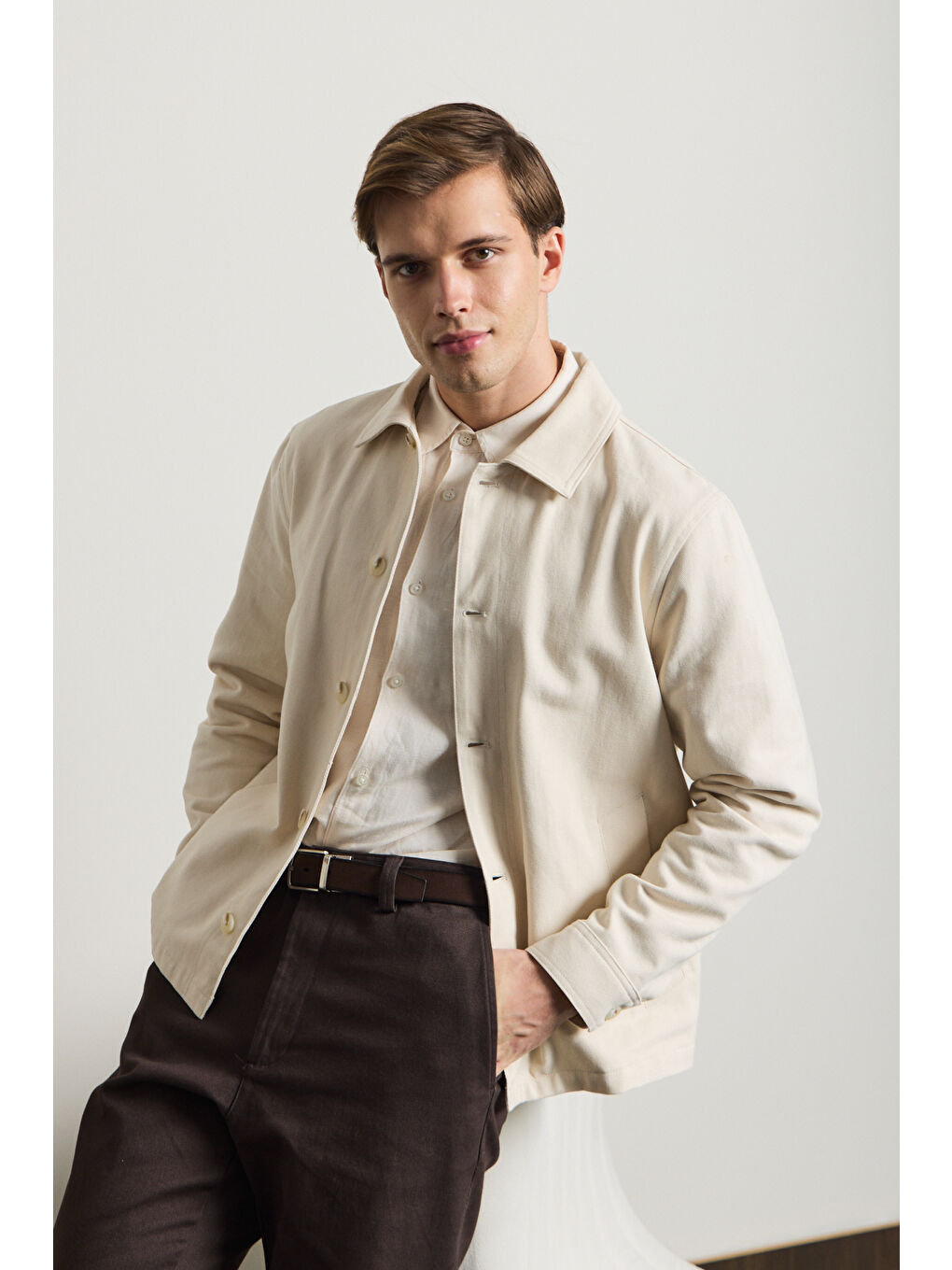 Erkek Relaxed Pamuklu Ceket Bej-3