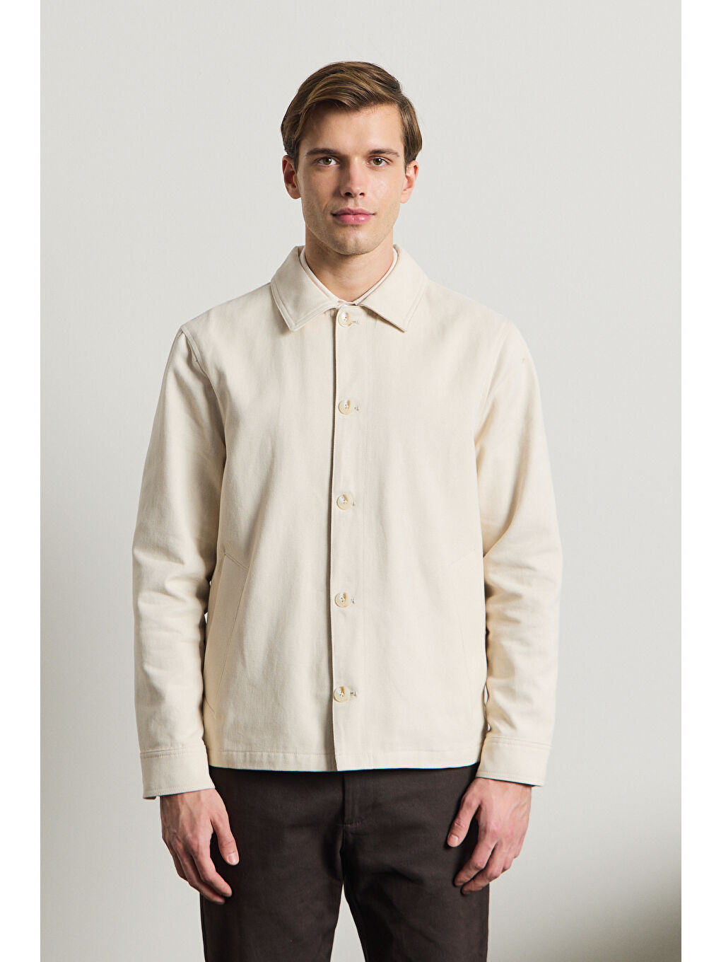 Erkek Relaxed Pamuklu Ceket Bej-5