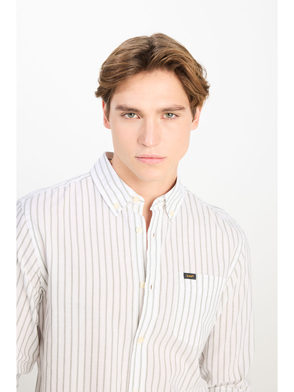 Regular Fit Normal Kesim %100 Pamuk Zeytin Yeşili Gömlek-1