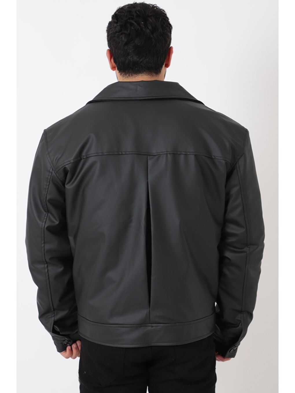 Siyah Düğmeli Suni Deri Kışlık Mont Bl 1851_50457-4