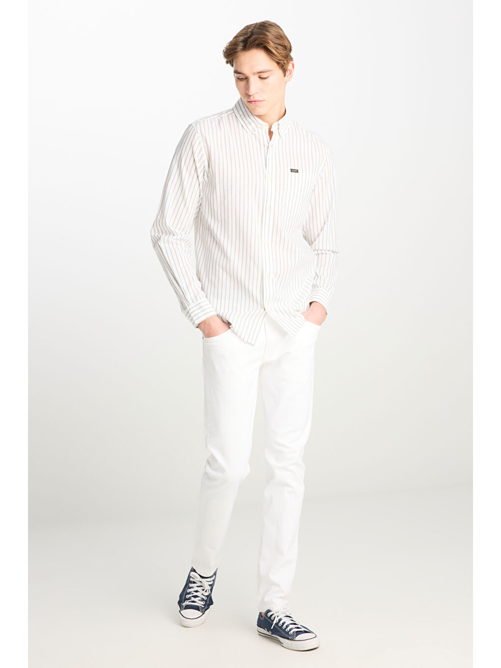 Regular Fit Normal Kesim %100 Pamuk Zeytin Yeşili Gömlek-2