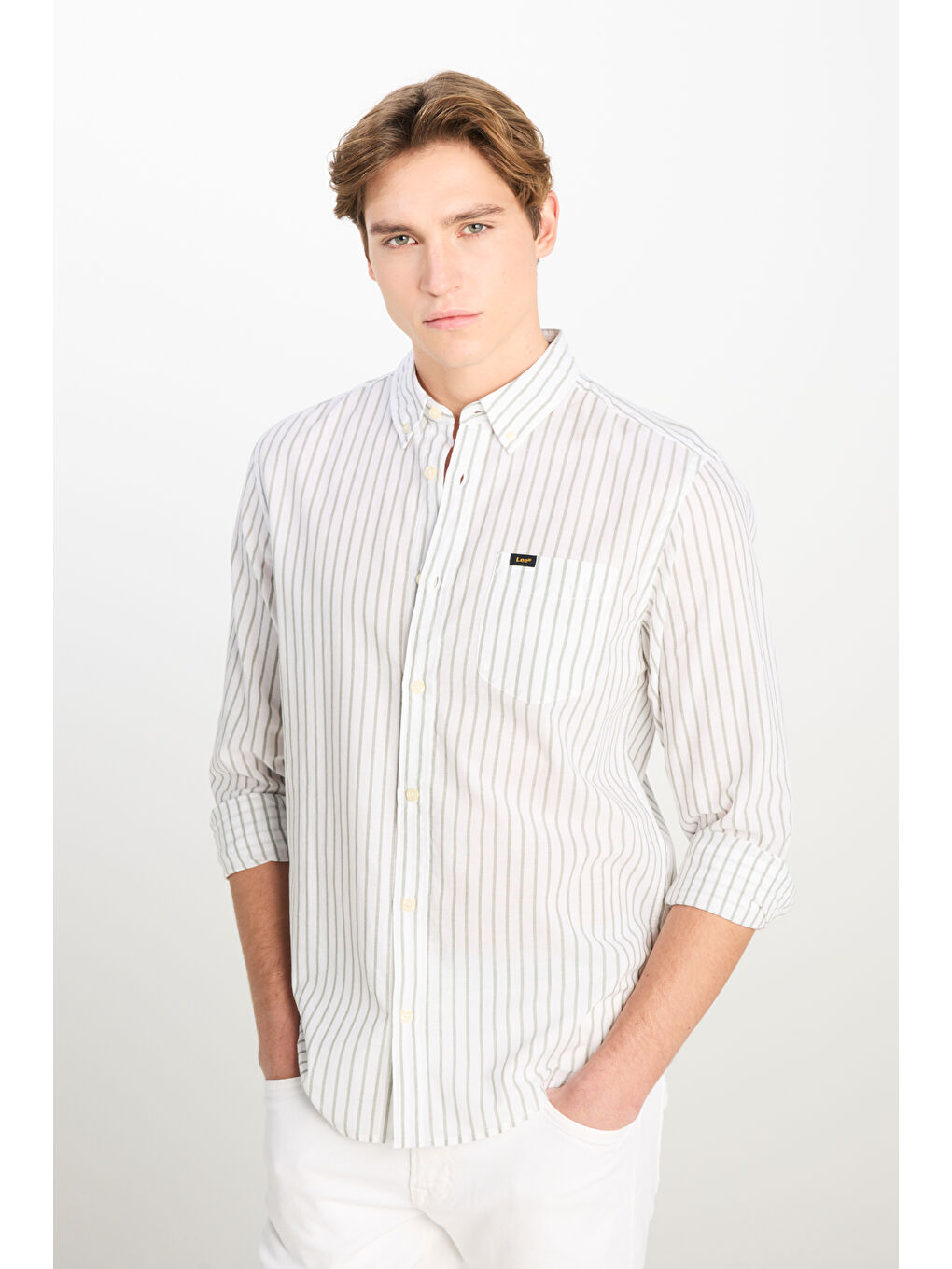 Regular Fit Normal Kesim %100 Pamuk Zeytin Yeşili Gömlek-3