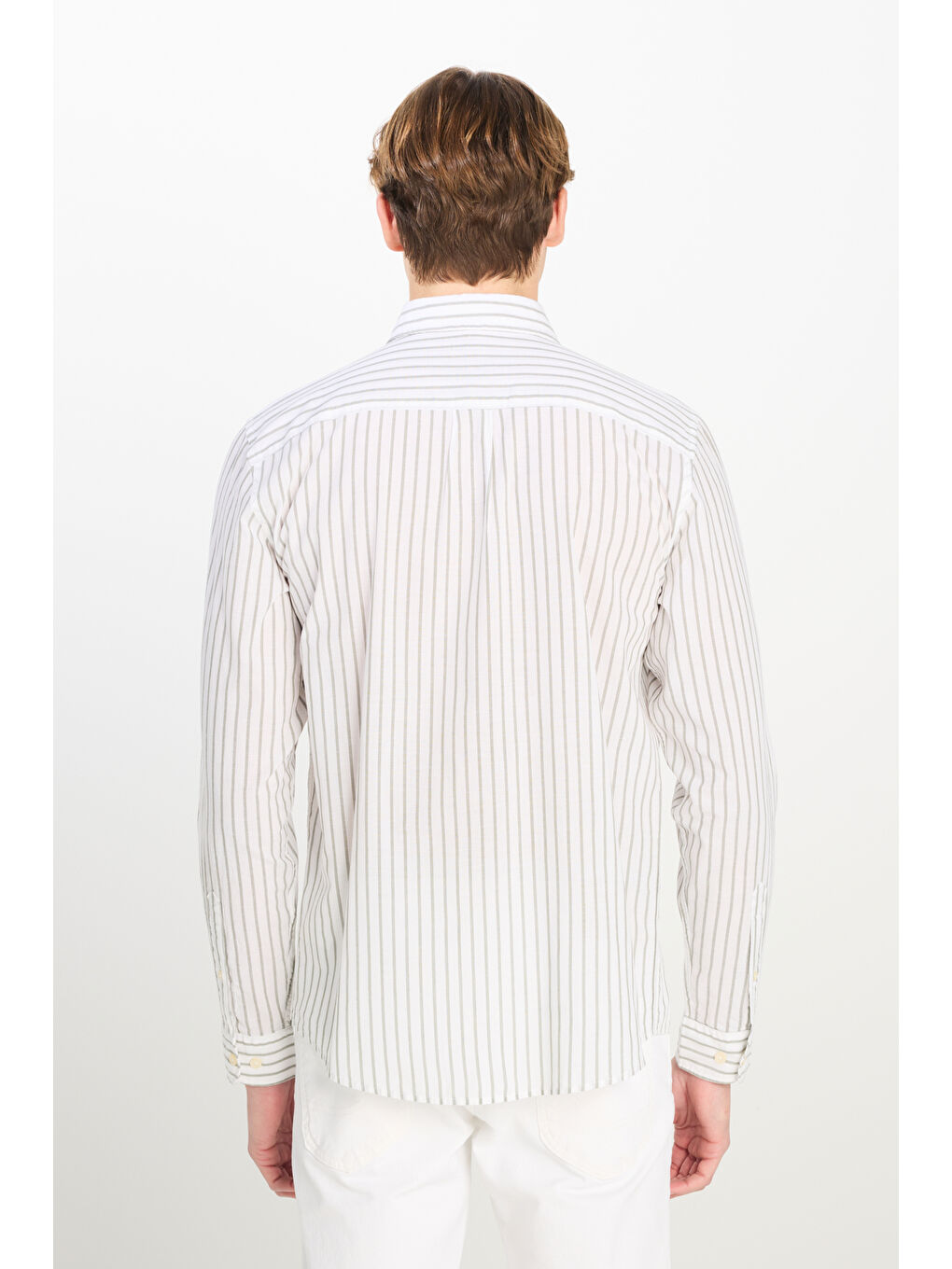 Regular Fit Normal Kesim %100 Pamuk Zeytin Yeşili Gömlek-4