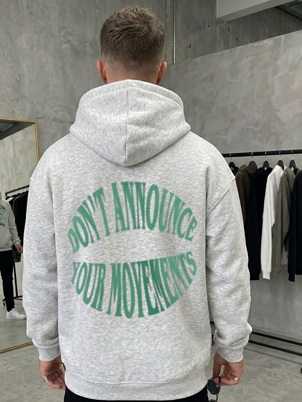Gri Melanj Dont Sırt Baskılı Oversize Kapüşonlu Erkek Hoodie-1