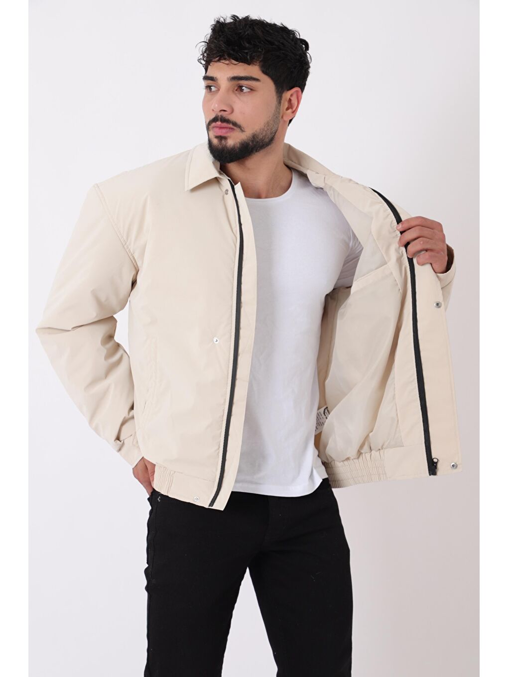 Ekru Yakalı Bel Lastikli Nova Mevsimlik Mont Bl 1759_60300-1