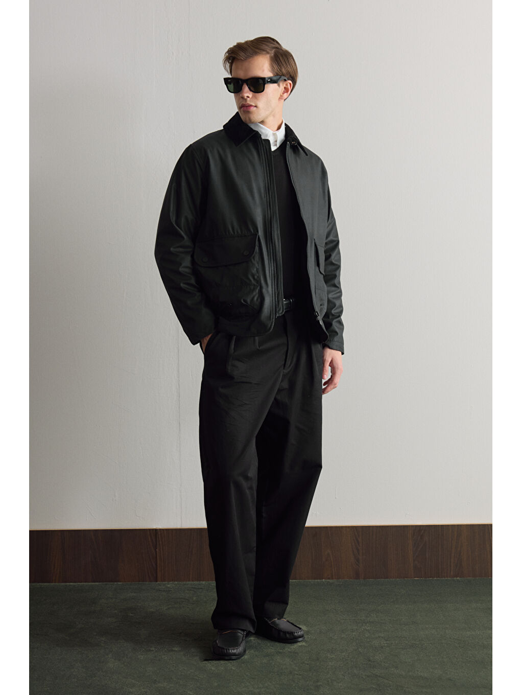 Erkek Kadife Yakalı Mont Ceket Siyah