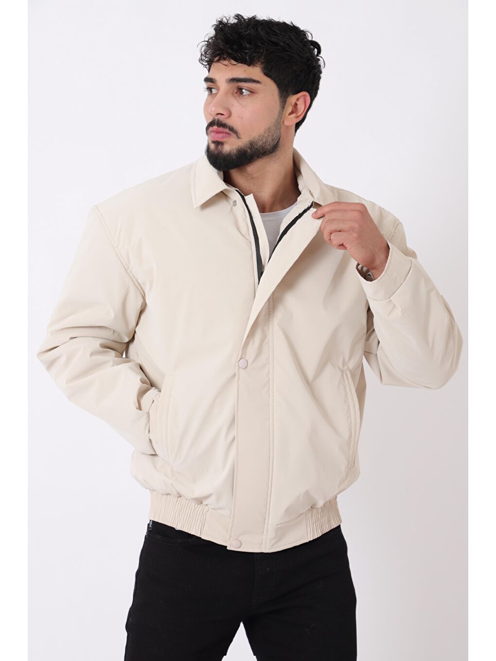 Ekru Yakalı Bel Lastikli Nova Mevsimlik Mont Bl 1759_60300-2