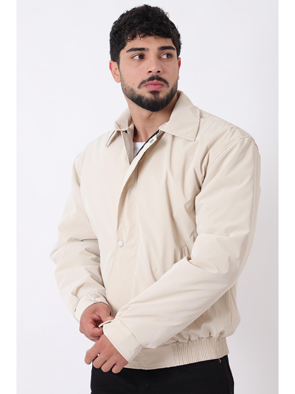 Ekru Yakalı Bel Lastikli Nova Mevsimlik Mont Bl 1759_60300-3