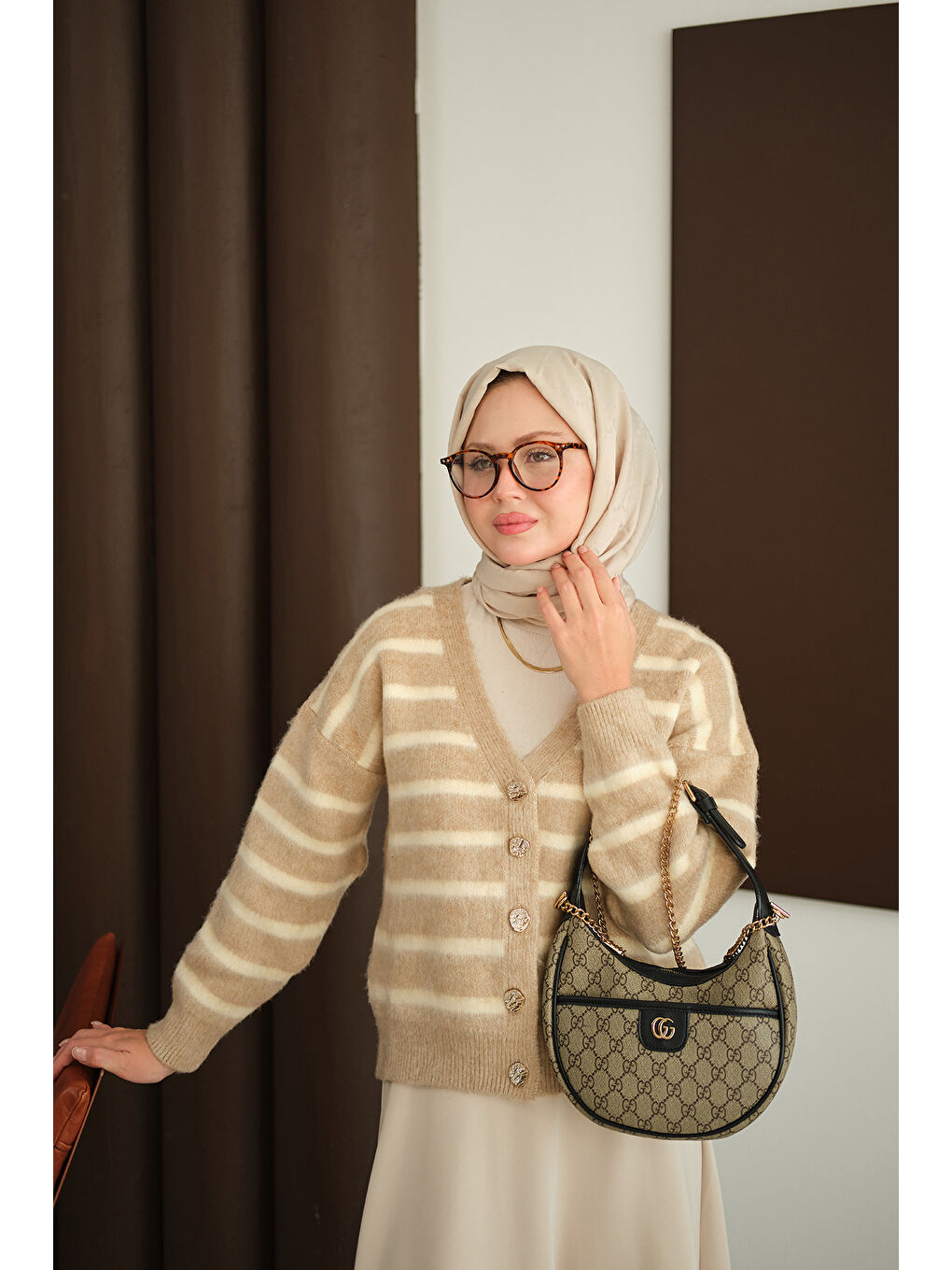 Bej Kadın Kısa Triko Hırka Vizon-1