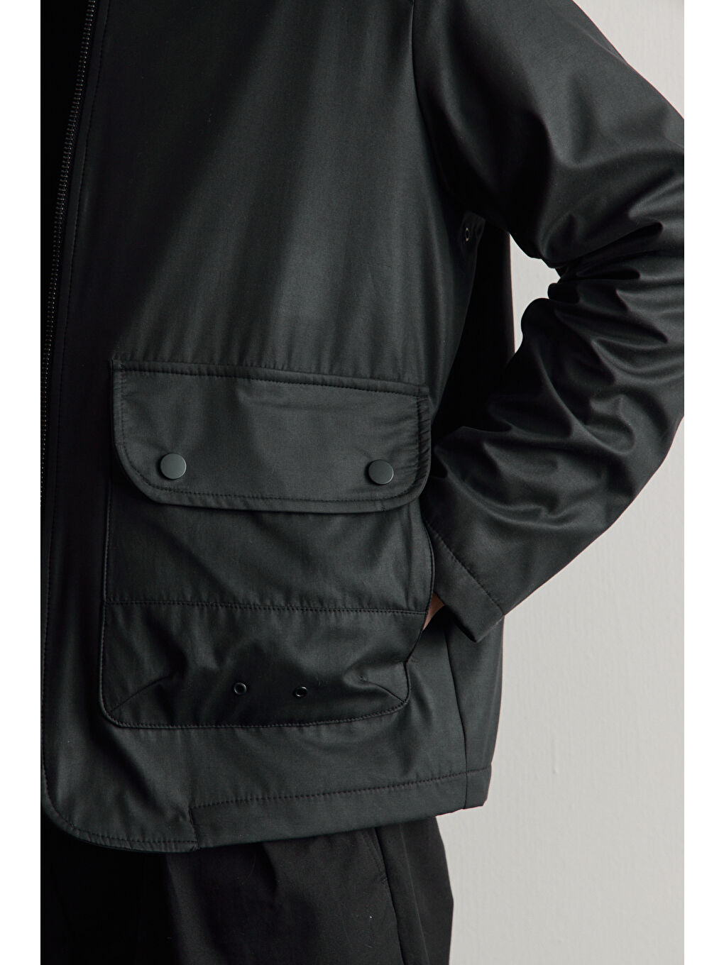 Erkek Kadife Yakalı Mont Ceket Siyah-3