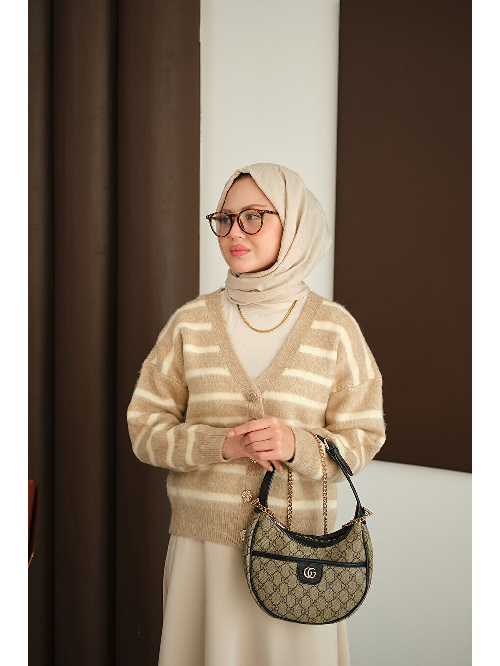 Bej Kadın Kısa Triko Hırka Vizon-2