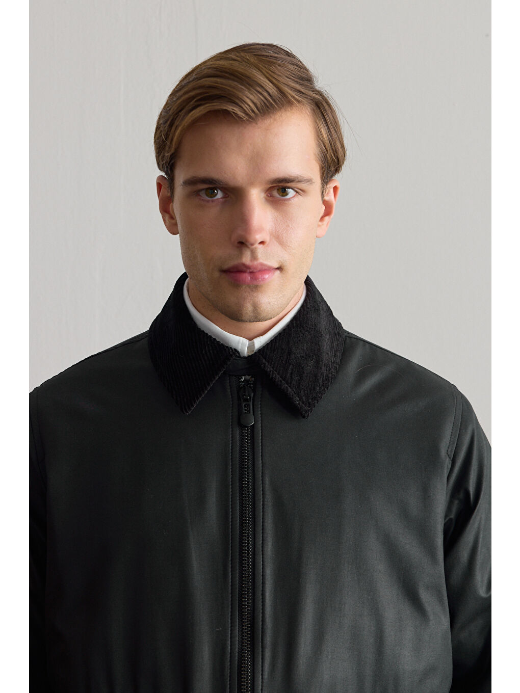 Erkek Kadife Yakalı Mont Ceket Siyah-4