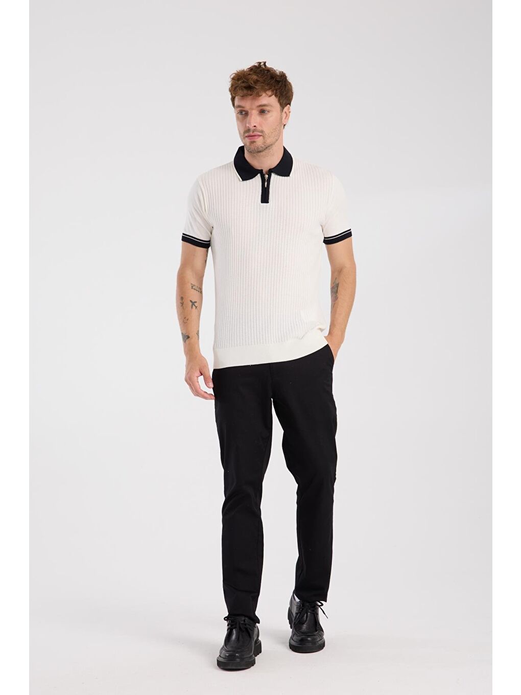 Aclub Echo Örme Kumaş Viskon Karışımlı Slim Fit Ekru Polo Yaka Erkek Desenli Polo Shirt-1