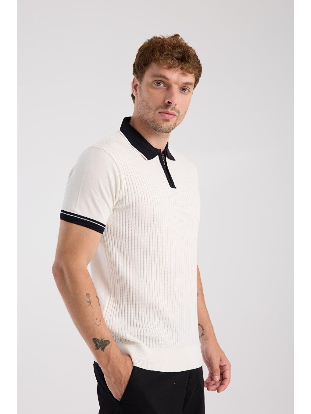Aclub Echo Örme Kumaş Viskon Karışımlı Slim Fit Ekru Polo Yaka Erkek Desenli Polo Shirt-3