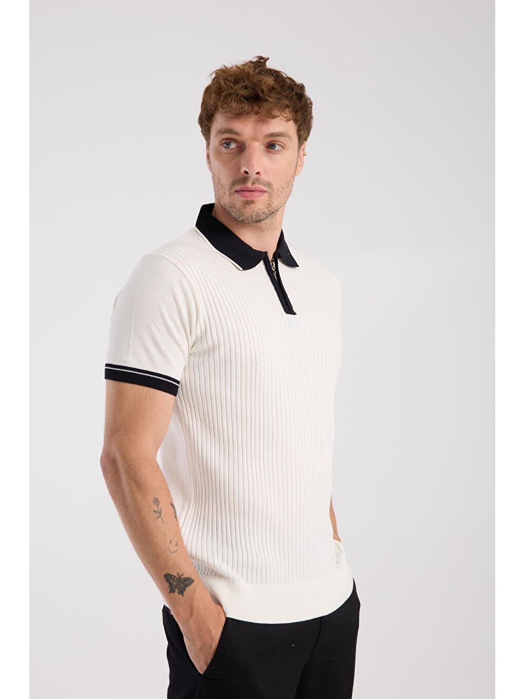 Aclub Echo Örme Kumaş Viskon Karışımlı Slim Fit Ekru Polo Yaka Erkek Desenli Polo Shirt-4
