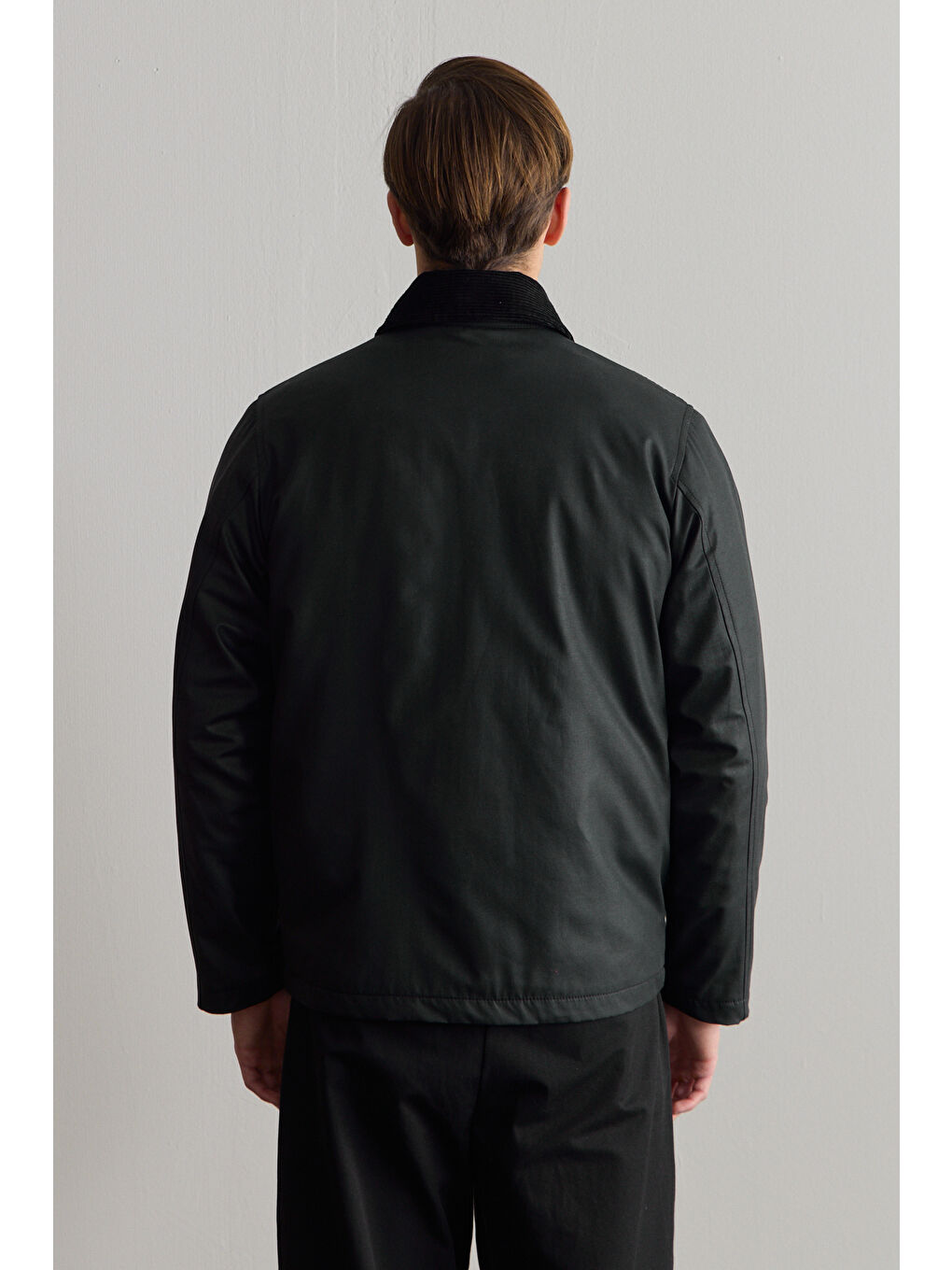 Erkek Kadife Yakalı Mont Ceket Siyah-6