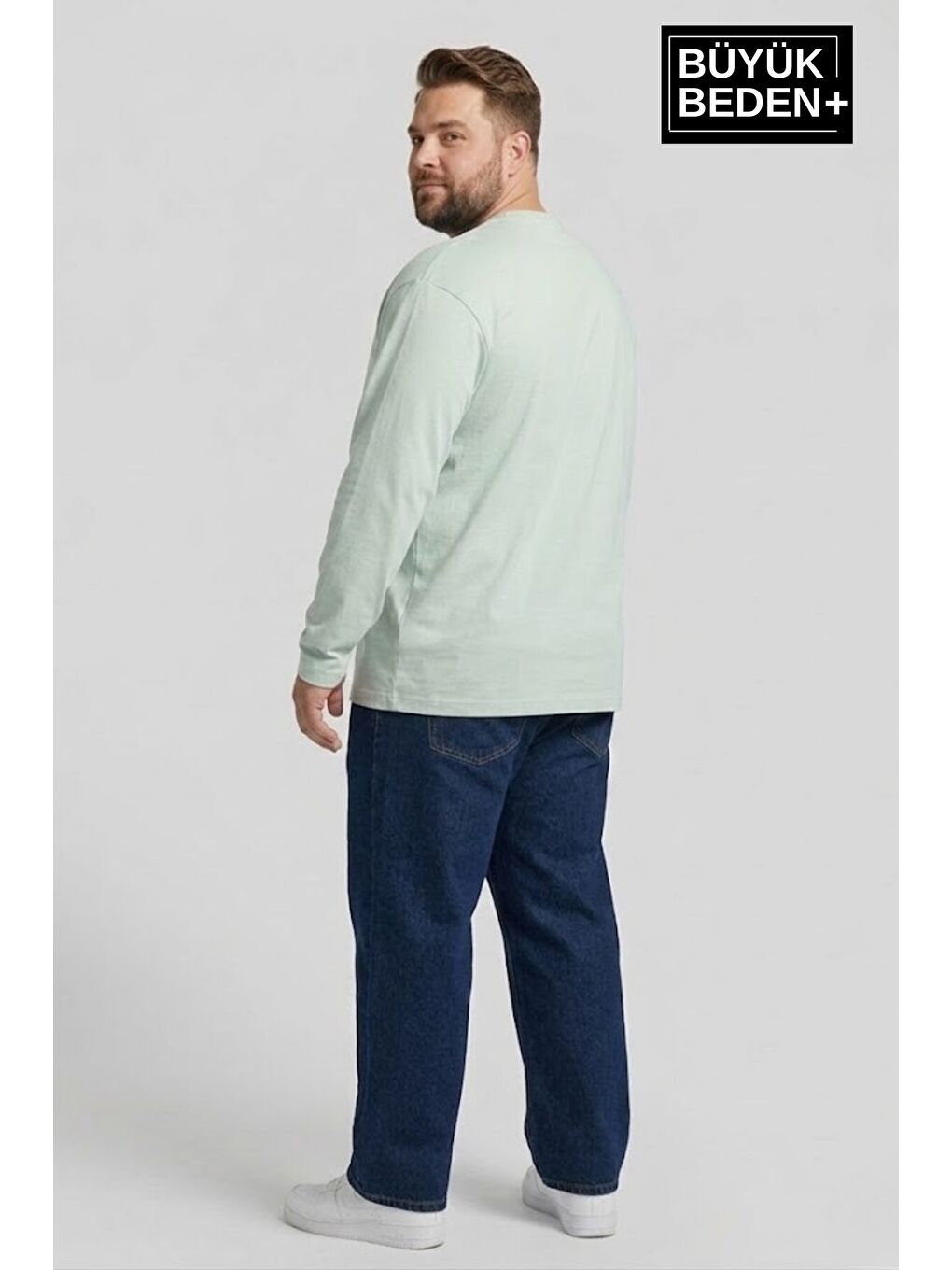 Turkuaz Erkek Büyük Beden Orta Brooklyn Baskılı 2 İplik Bisiklet Yaka Tişört SPR26BTS942-8-1