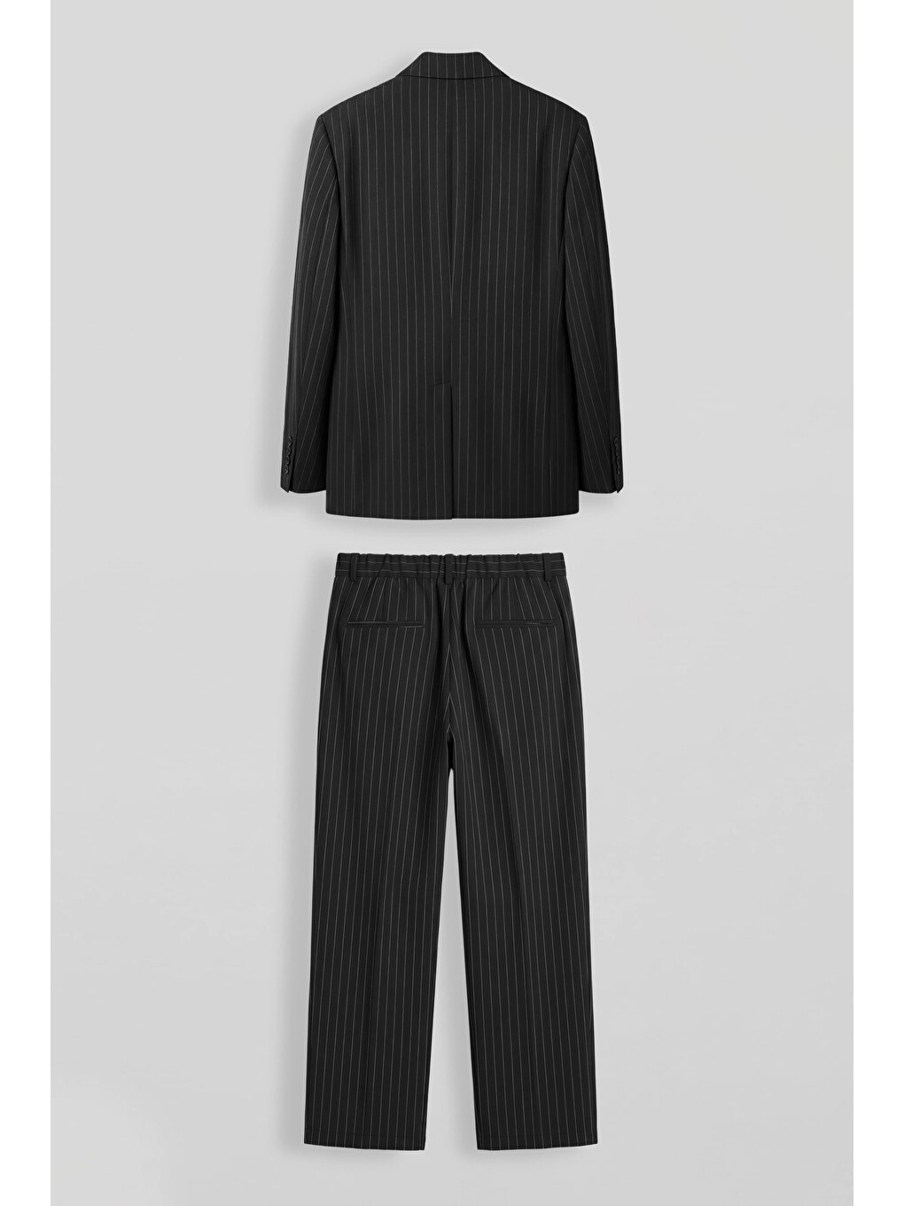 Erkek Oversize Kruvaze Çizgili Modern Takım Elbise Siyah-1