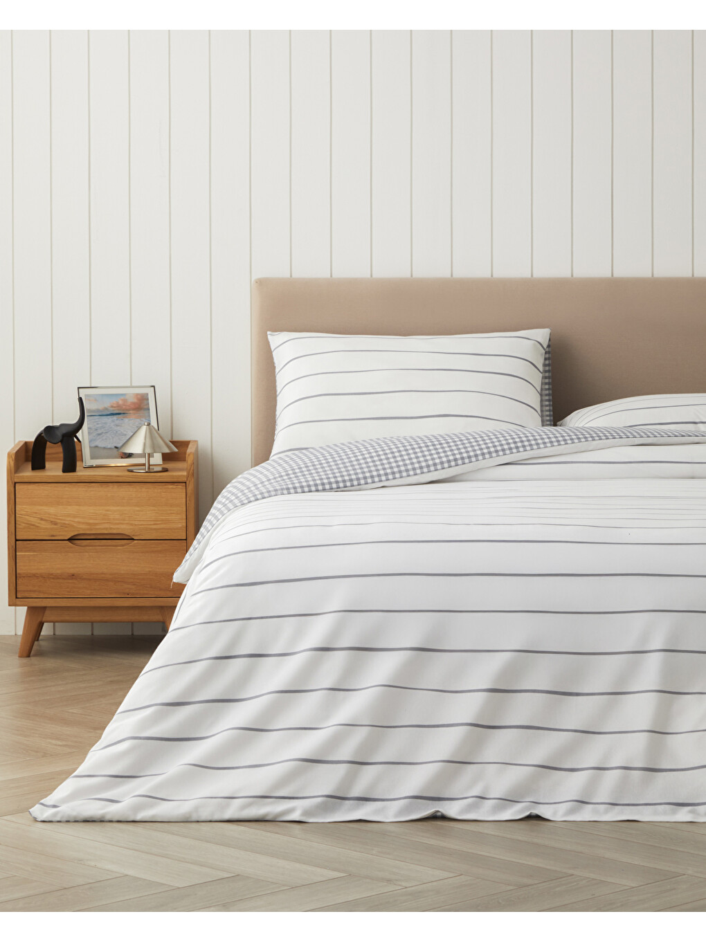 Wavy Kolay Ütülenir Çarşaflı Çift Kişilik Nevresim Takımı 200x220 Cm Koyu Gri