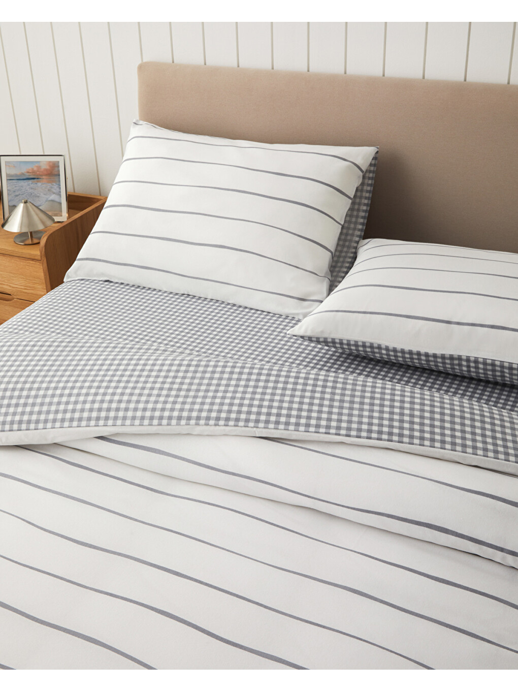 Wavy Kolay Ütülenir Çarşaflı Çift Kişilik Nevresim Takımı 200x220 Cm Koyu Gri-1