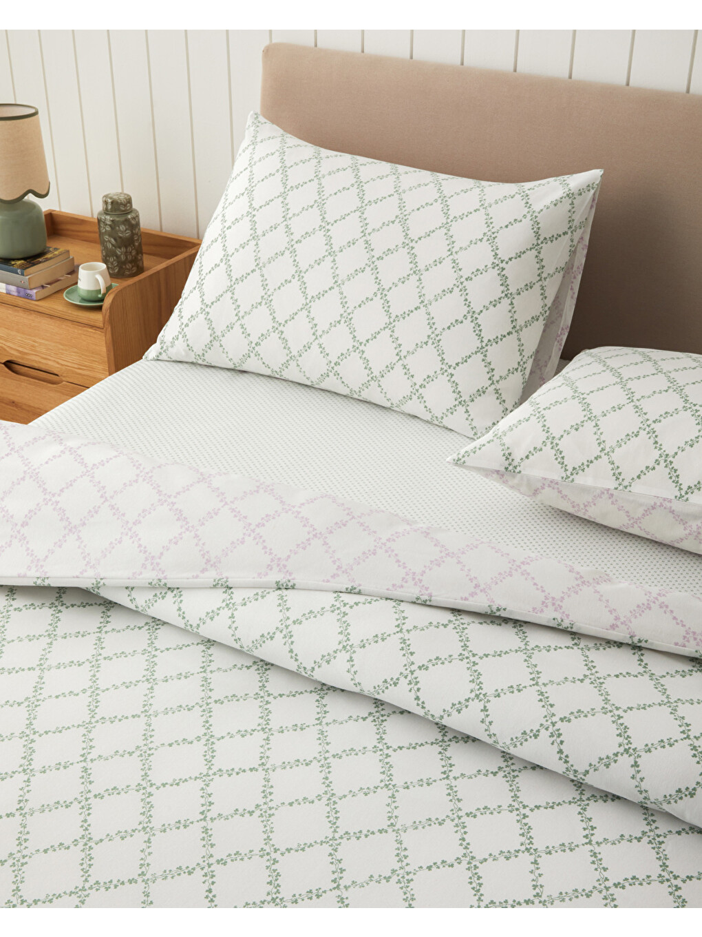 Bloom Grid Kolay Ütülenir Çarşaflı Çift Kişilik Nevresim Takımı 200x220 Cm Yeşil-1