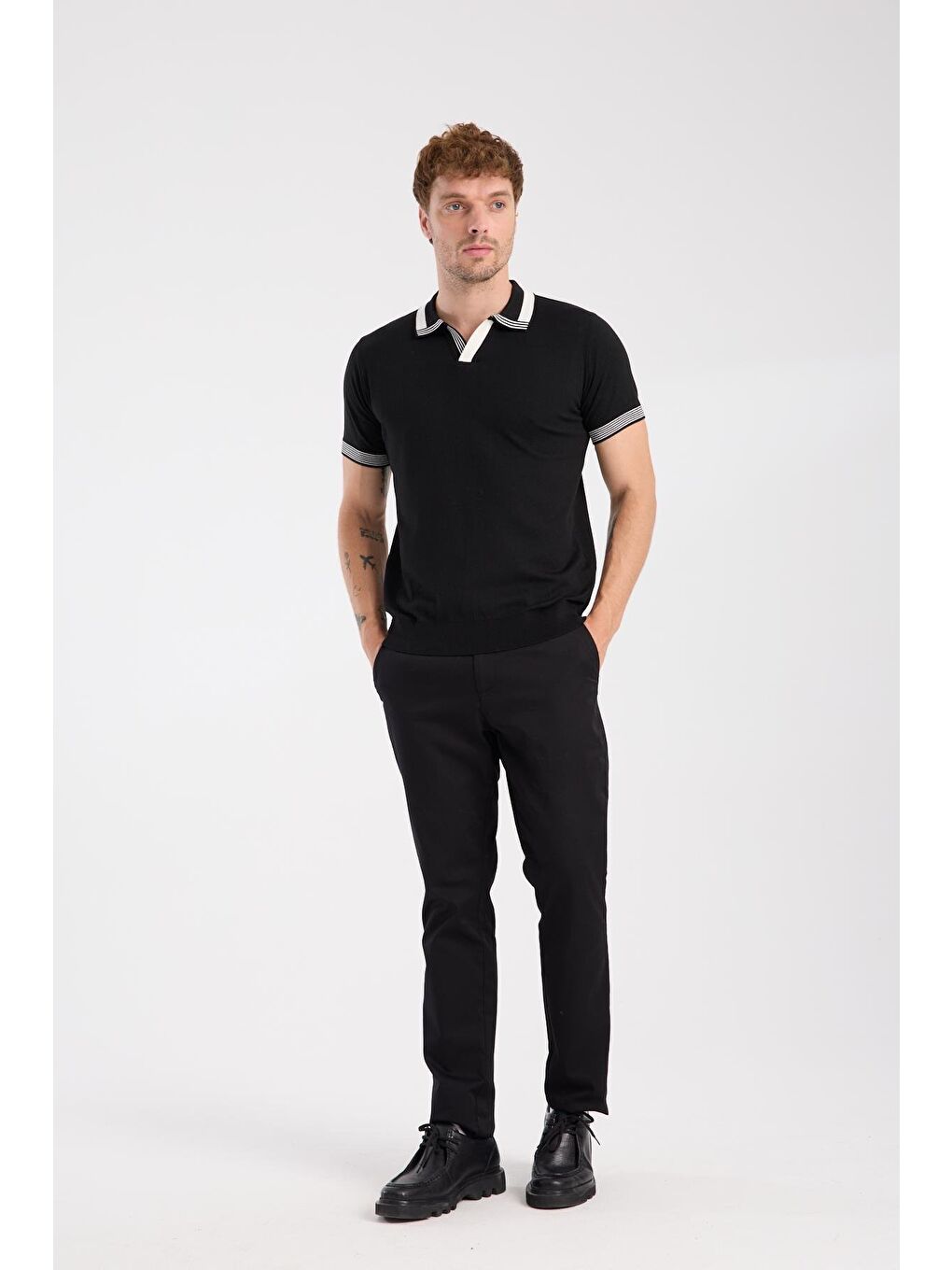 Aclub Victor Örme Kumaş Viskon Karışımlı Slim Fit Siyah Polo Yaka Erkek Düz Polo Shirt-1