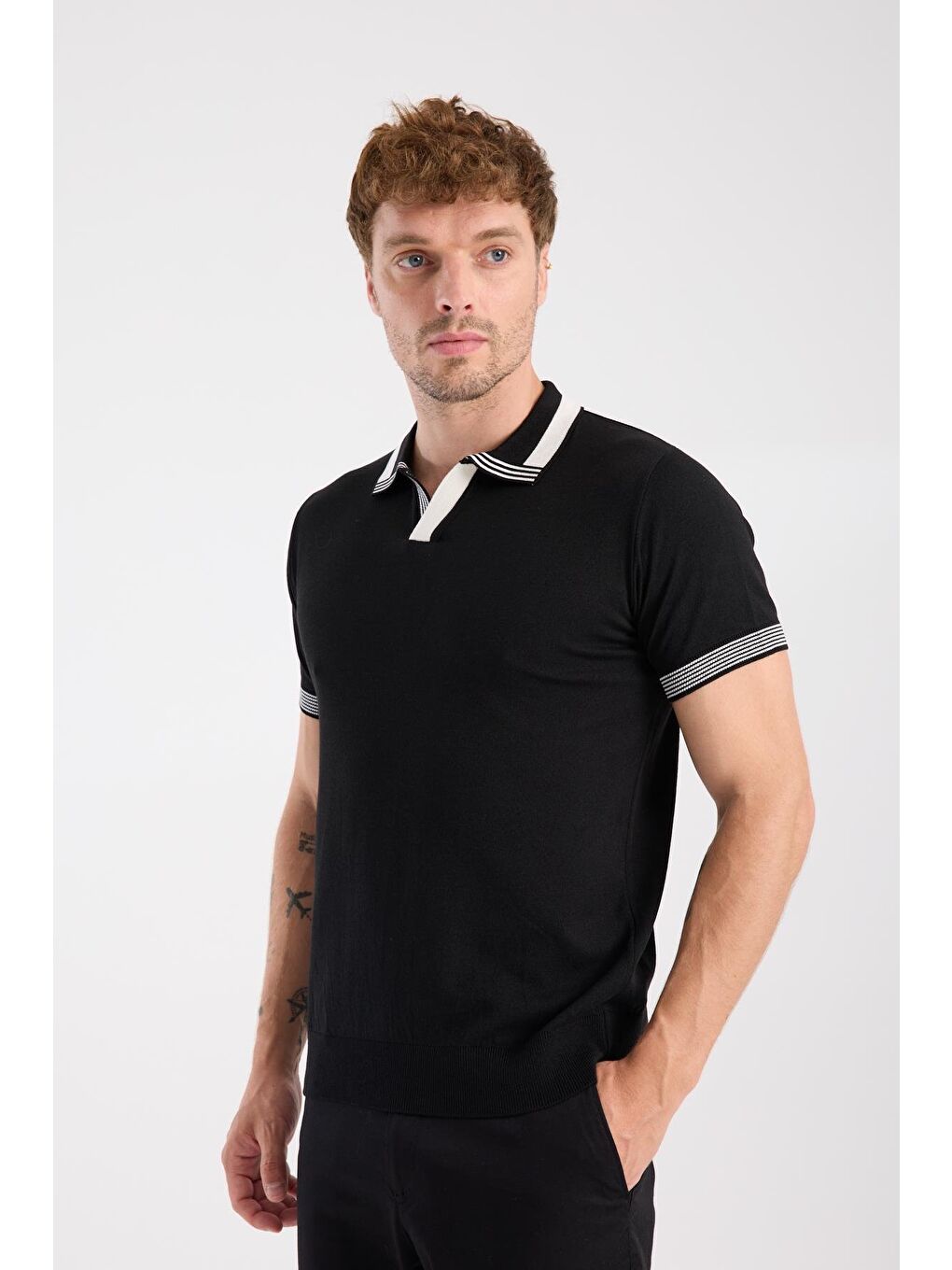 Aclub Victor Örme Kumaş Viskon Karışımlı Slim Fit Siyah Polo Yaka Erkek Düz Polo Shirt-2