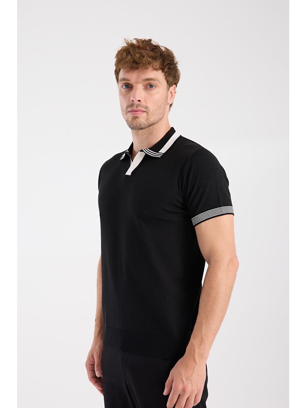 Aclub Victor Örme Kumaş Viskon Karışımlı Slim Fit Siyah Polo Yaka Erkek Düz Polo Shirt-3