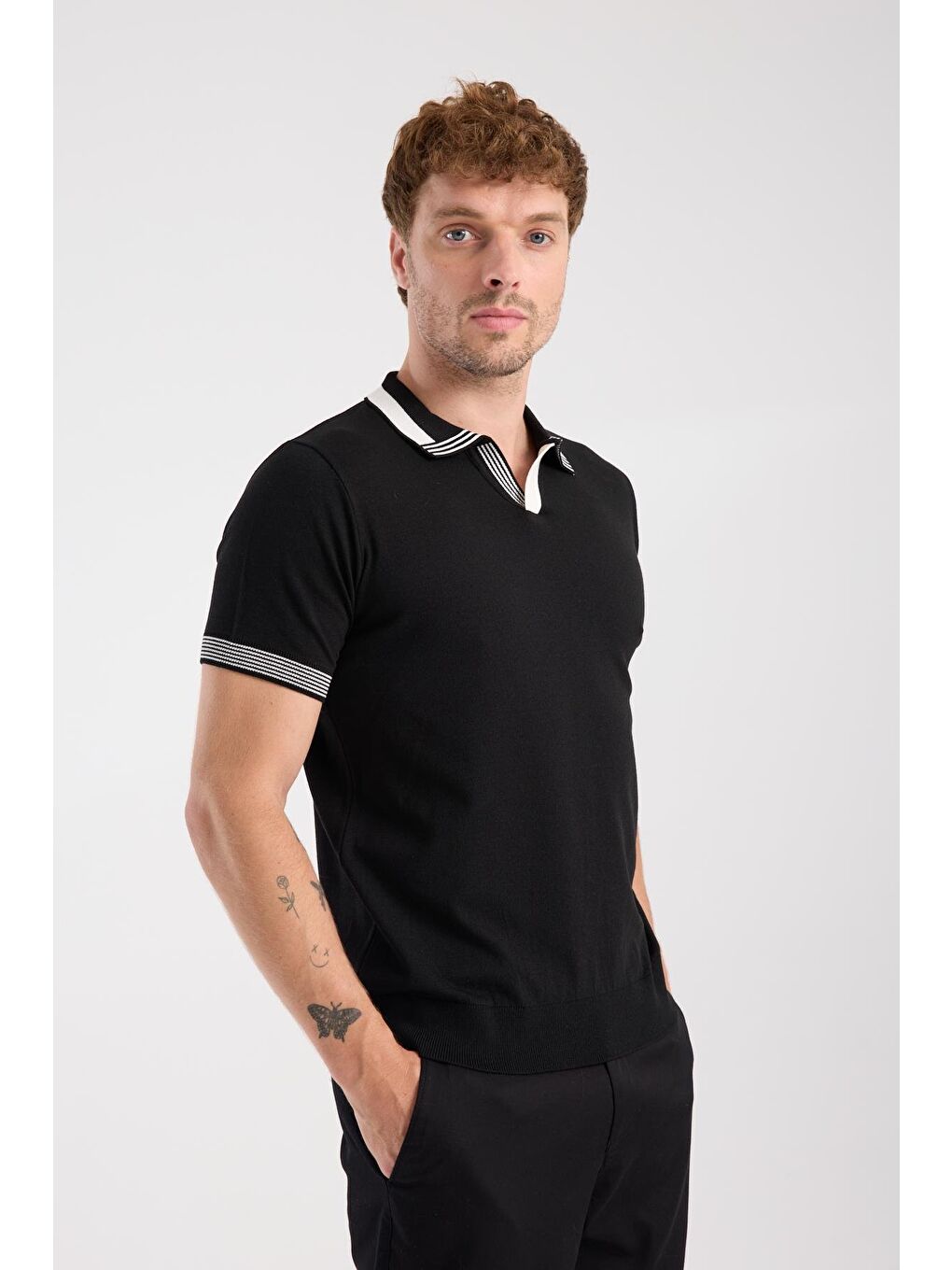 Aclub Victor Örme Kumaş Viskon Karışımlı Slim Fit Siyah Polo Yaka Erkek Düz Polo Shirt-4