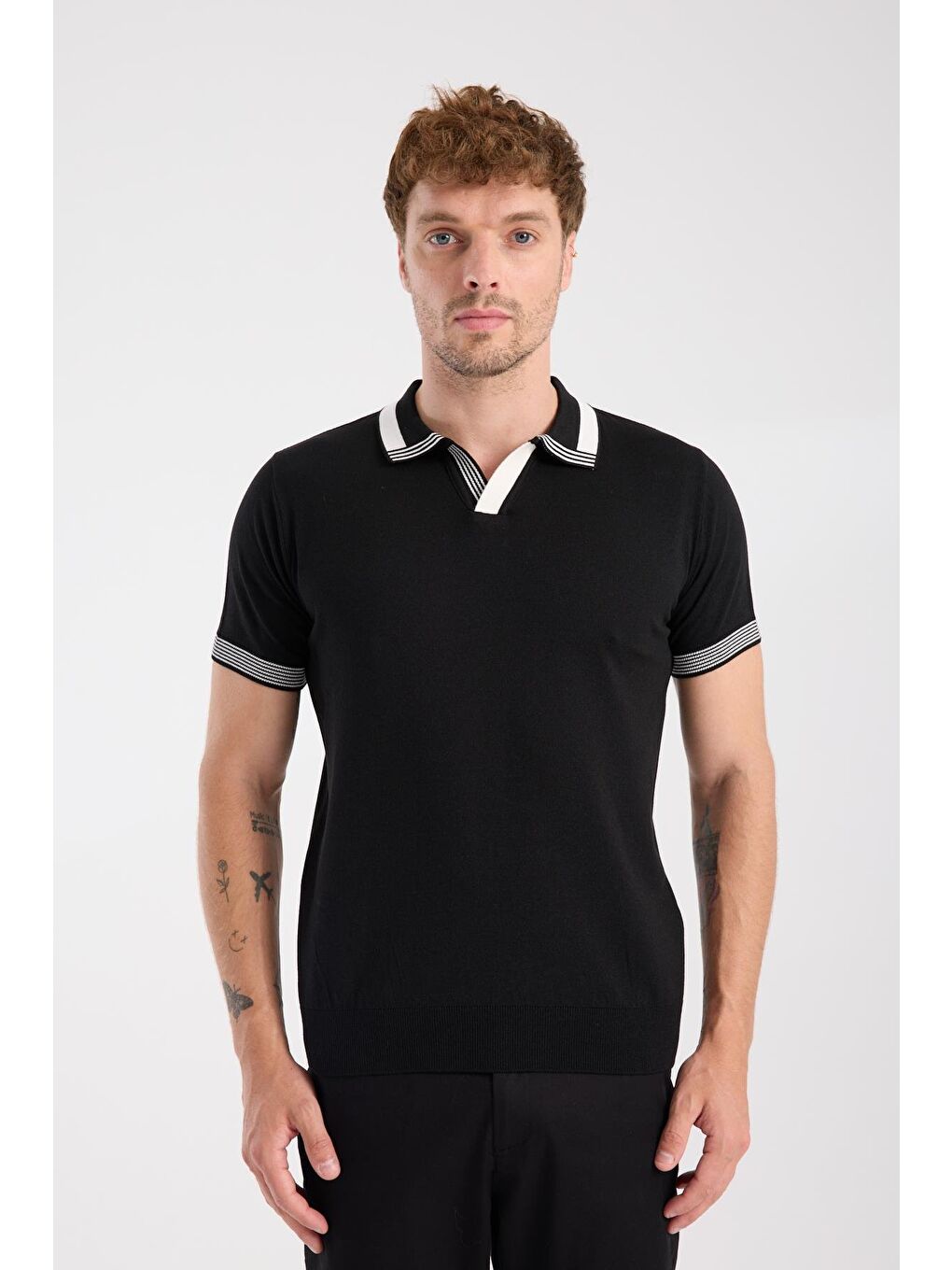 Aclub Victor Örme Kumaş Viskon Karışımlı Slim Fit Siyah Polo Yaka Erkek Düz Polo Shirt-5