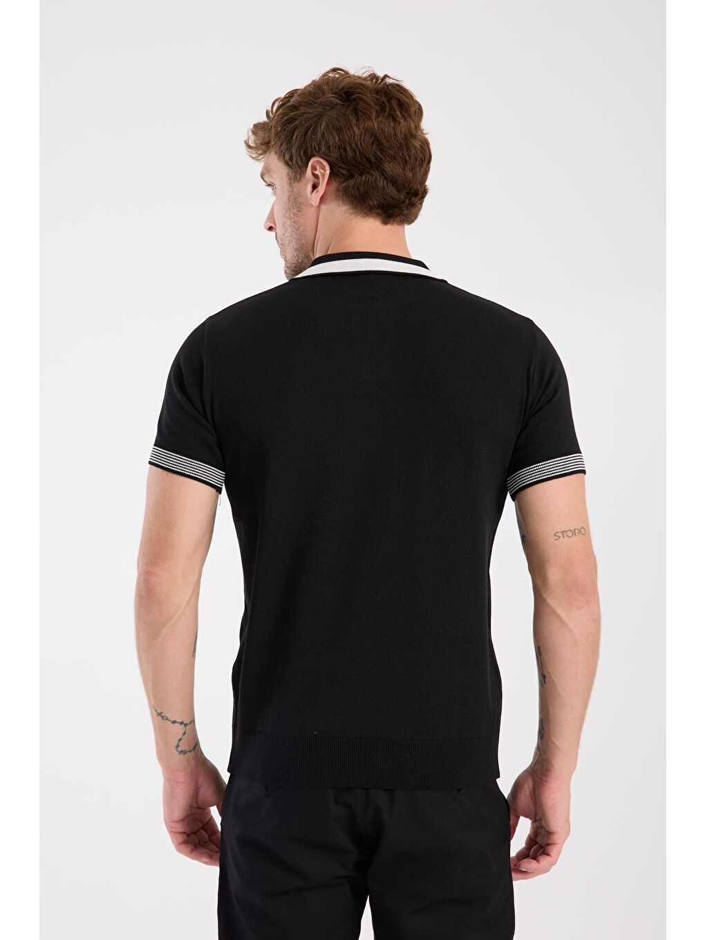 Aclub Victor Örme Kumaş Viskon Karışımlı Slim Fit Siyah Polo Yaka Erkek Düz Polo Shirt-6