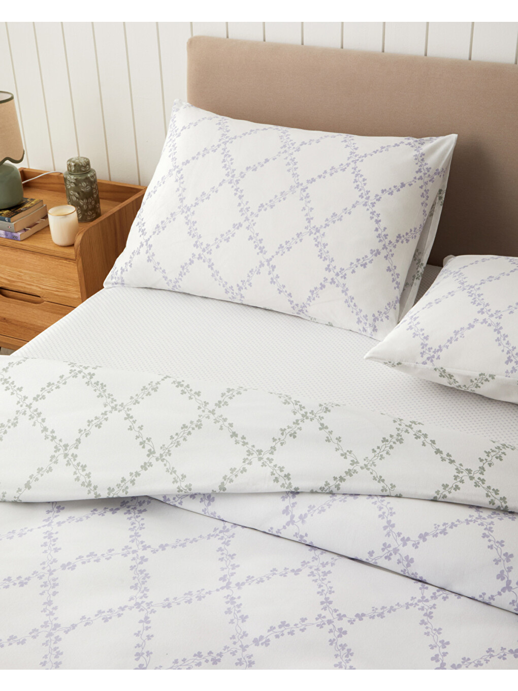 Mor Garden Lattice Kolay Ütülenir Çarşaflı Çift Kişilik Nevresim Takımı 200x220 Cm Lila-yeşil-1