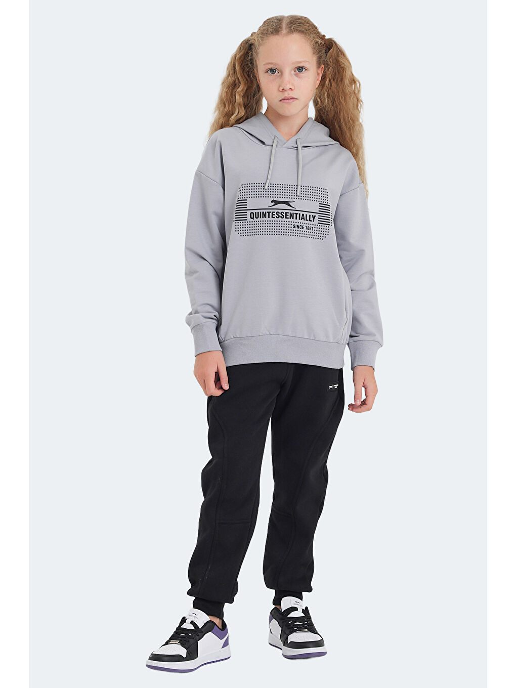 LAYO Unisex Çocuk Kapüşonlu Taş Gri Sweatshırt