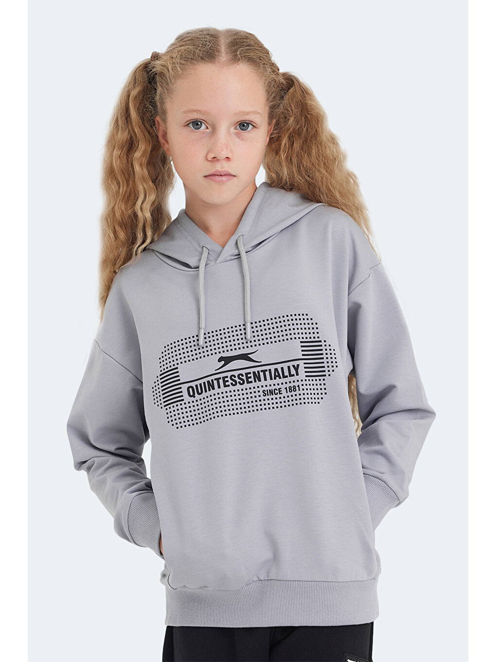 LAYO Unisex Çocuk Kapüşonlu Taş Gri Sweatshırt-3