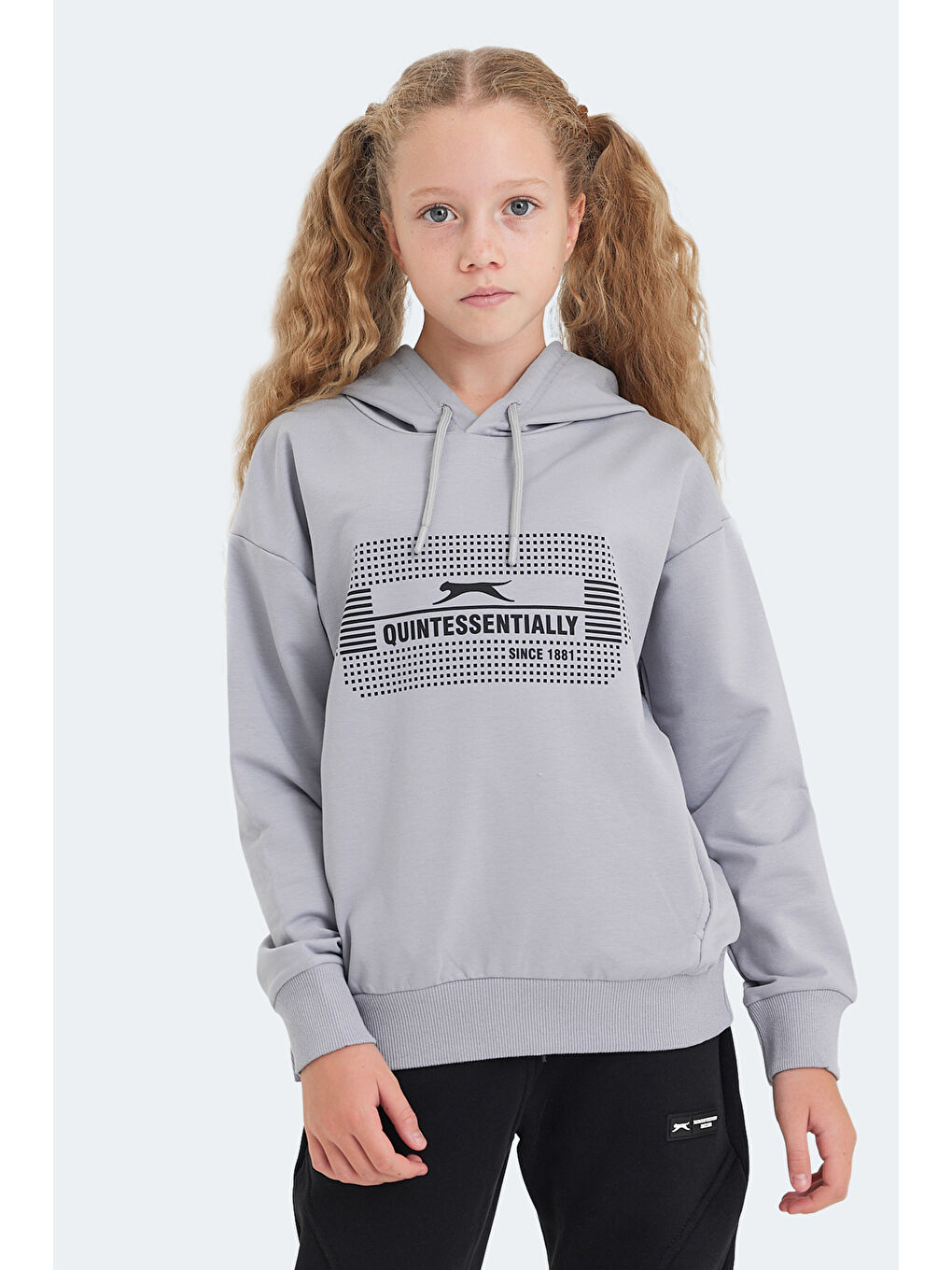 LAYO Unisex Çocuk Kapüşonlu Taş Gri Sweatshırt-6