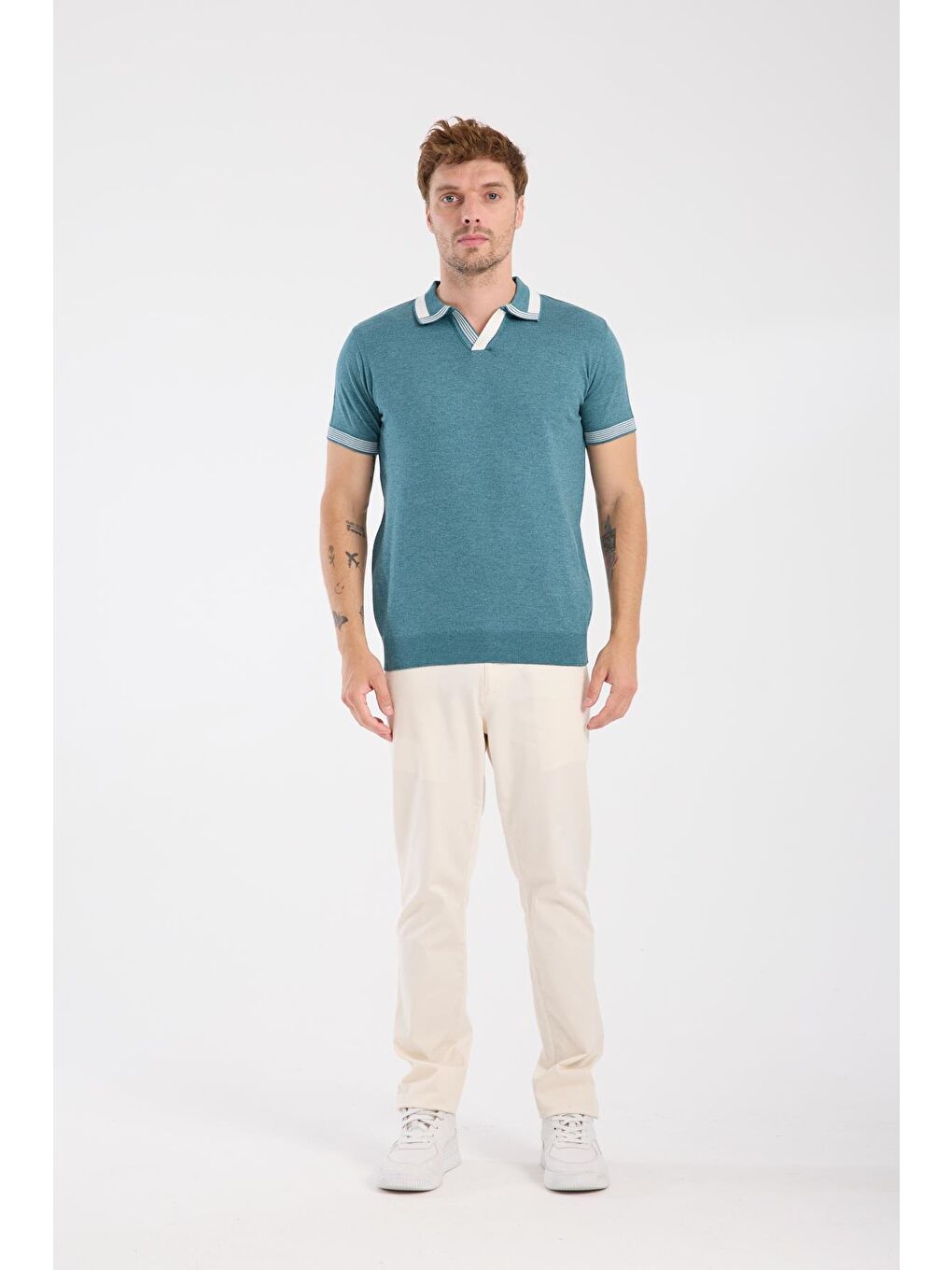 Aclub Victor Örme Kumaş Viskon Karışımlı Slim Fit Petrol Polo Yaka Erkek Düz Polo Shirt