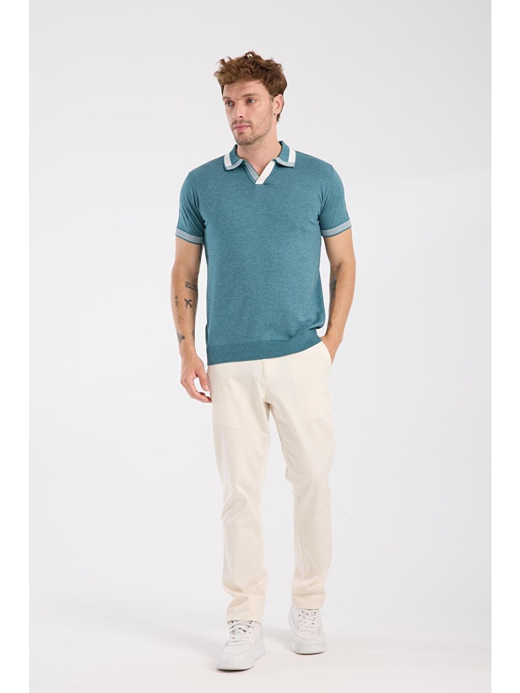 Aclub Victor Örme Kumaş Viskon Karışımlı Slim Fit Petrol Polo Yaka Erkek Düz Polo Shirt-1