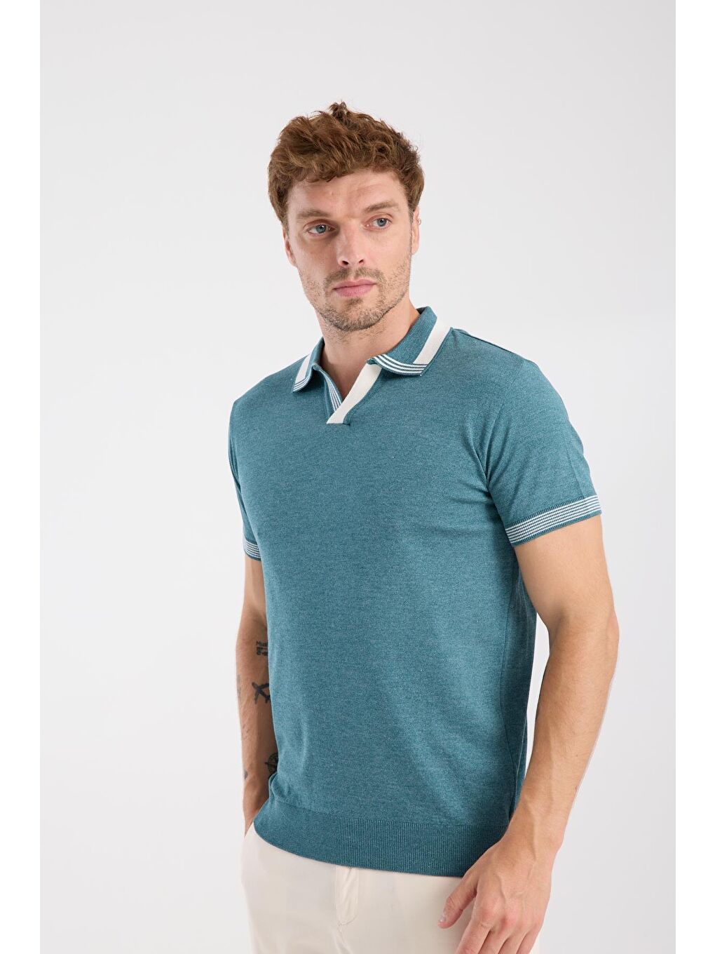 Aclub Victor Örme Kumaş Viskon Karışımlı Slim Fit Petrol Polo Yaka Erkek Düz Polo Shirt-2