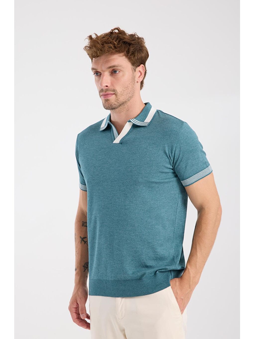 Aclub Victor Örme Kumaş Viskon Karışımlı Slim Fit Petrol Polo Yaka Erkek Düz Polo Shirt-3
