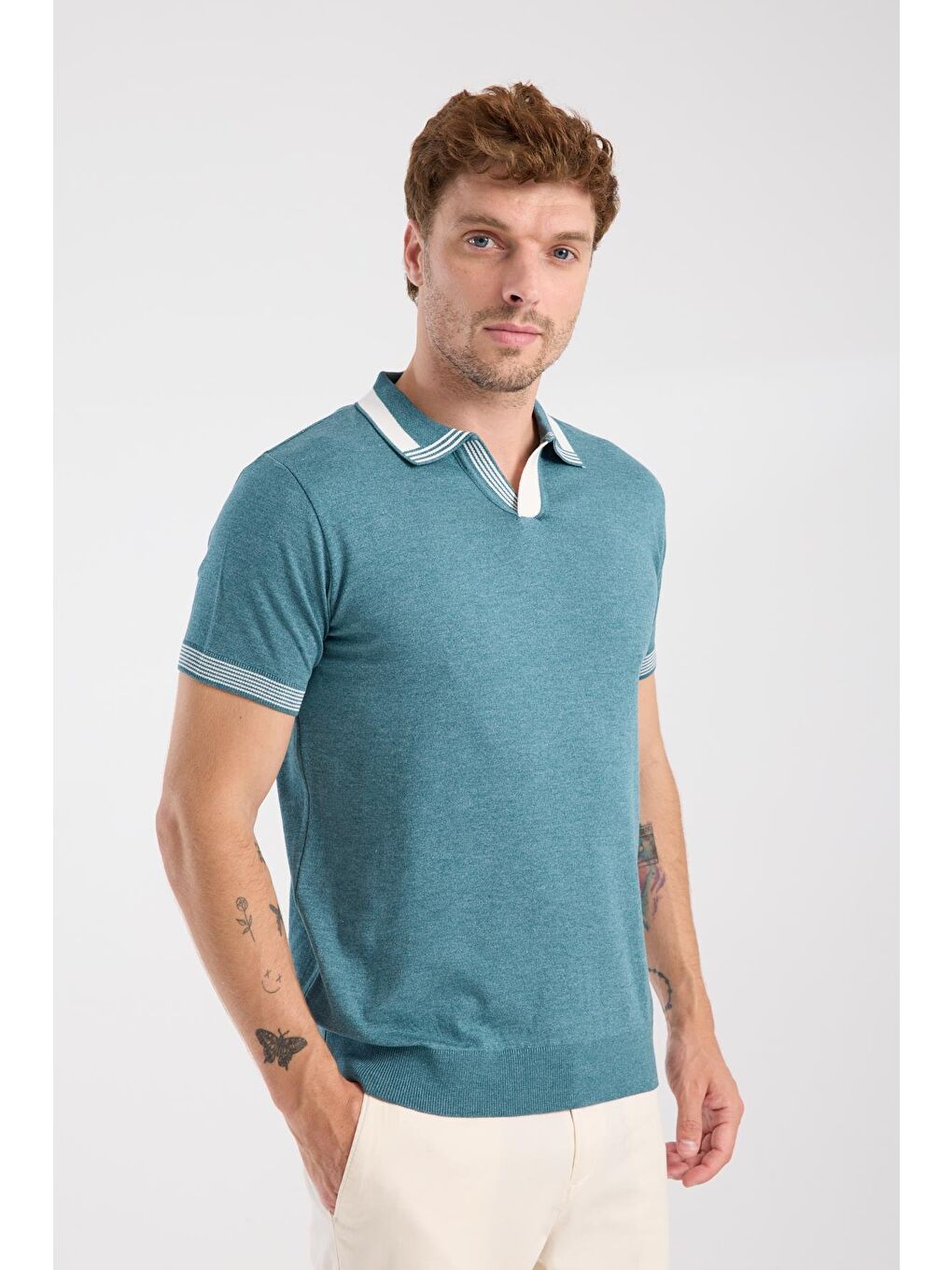Aclub Victor Örme Kumaş Viskon Karışımlı Slim Fit Petrol Polo Yaka Erkek Düz Polo Shirt-4