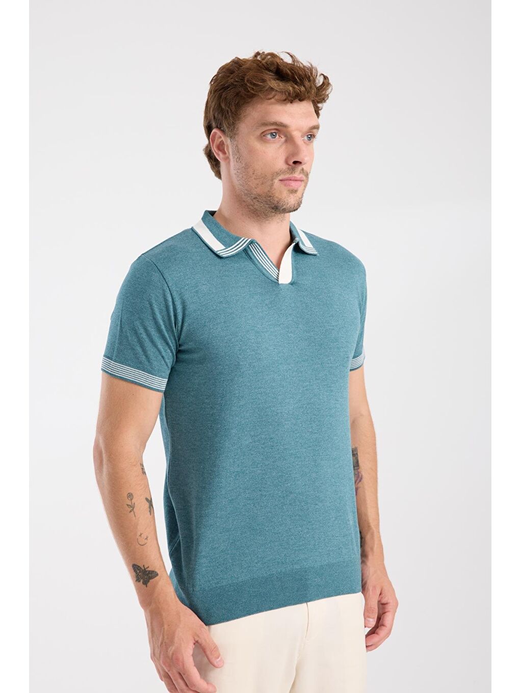 Aclub Victor Örme Kumaş Viskon Karışımlı Slim Fit Petrol Polo Yaka Erkek Düz Polo Shirt-5