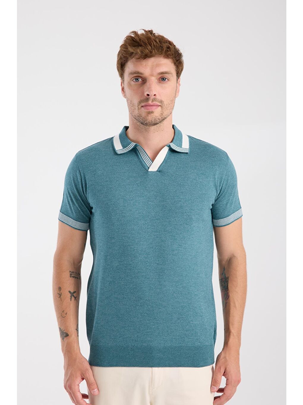 Aclub Victor Örme Kumaş Viskon Karışımlı Slim Fit Petrol Polo Yaka Erkek Düz Polo Shirt-6