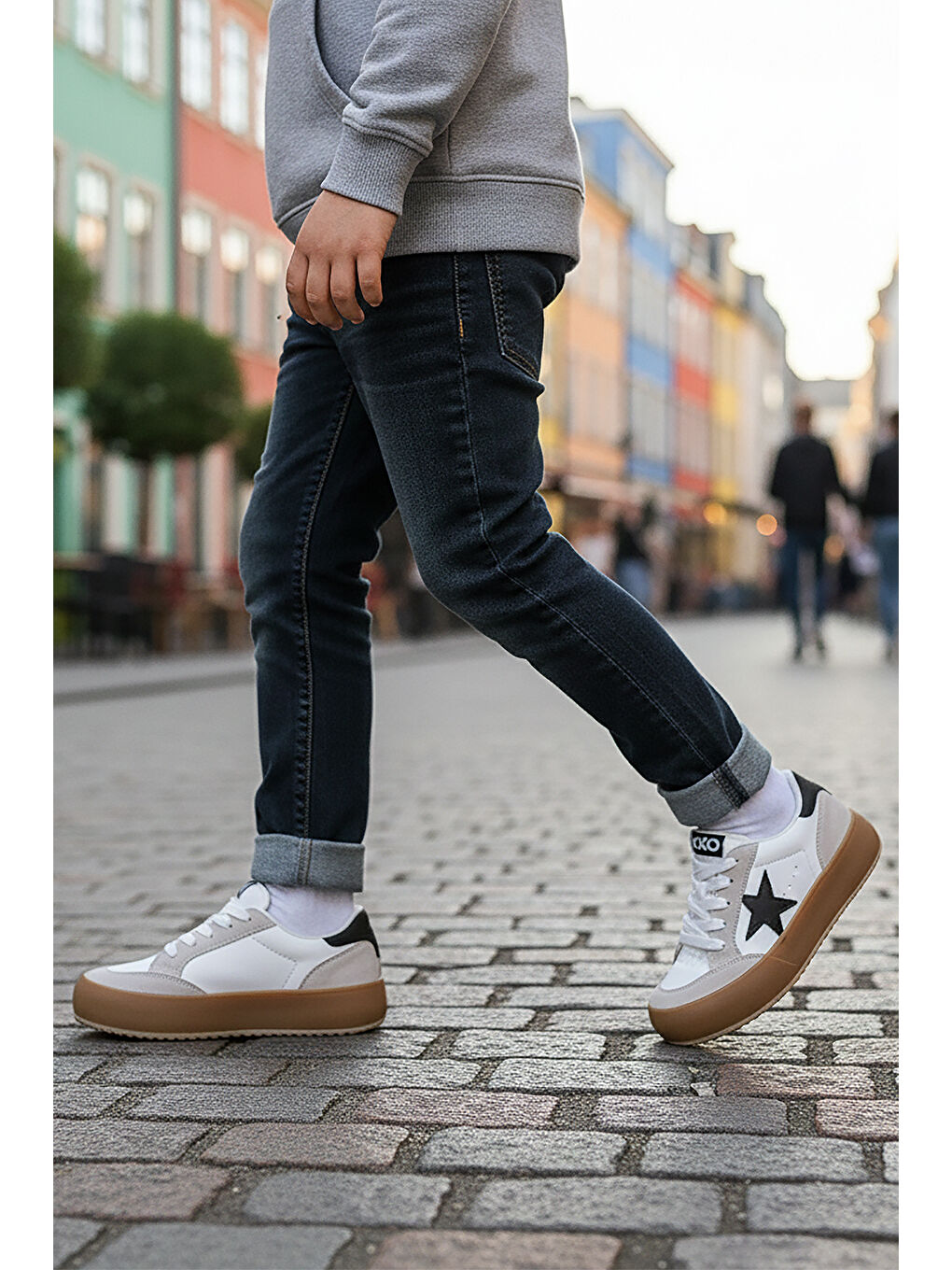 Beyaz Rida Günlük Cırtlı Bağcıklı Erkek Çocuk Spor Ayakkabı-2