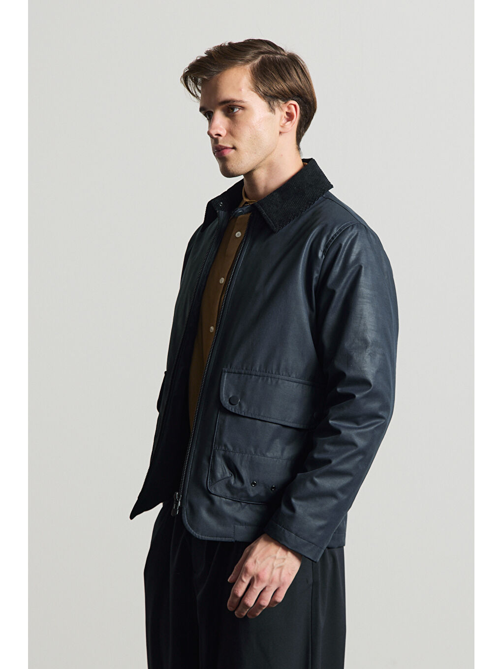 Erkek Kadife Yakalı Mont Ceket Lacivert-1