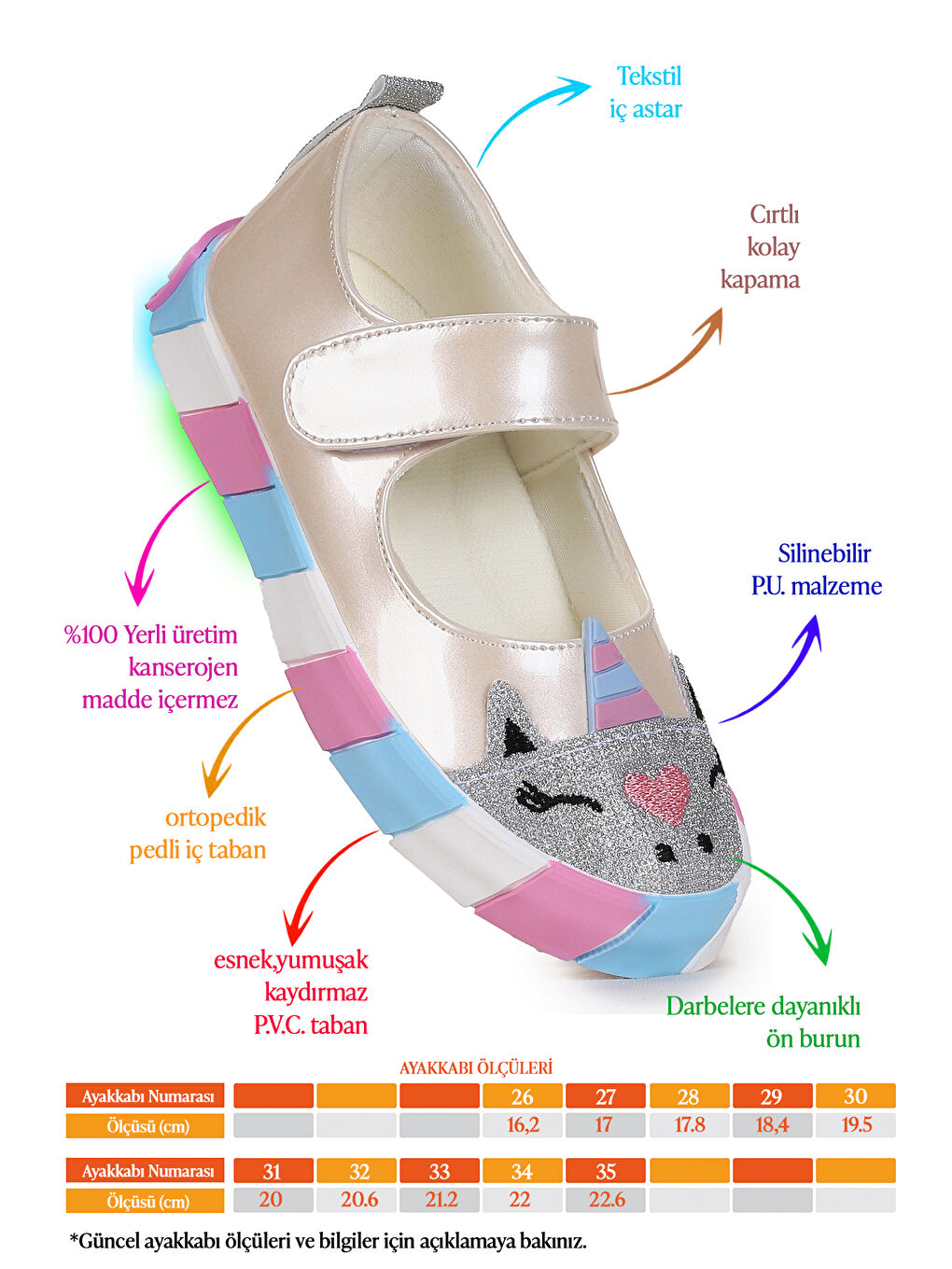 Beyaz Gilan Cırtlı Işıklı Kız Çocuk Babet Ayakkabı-1