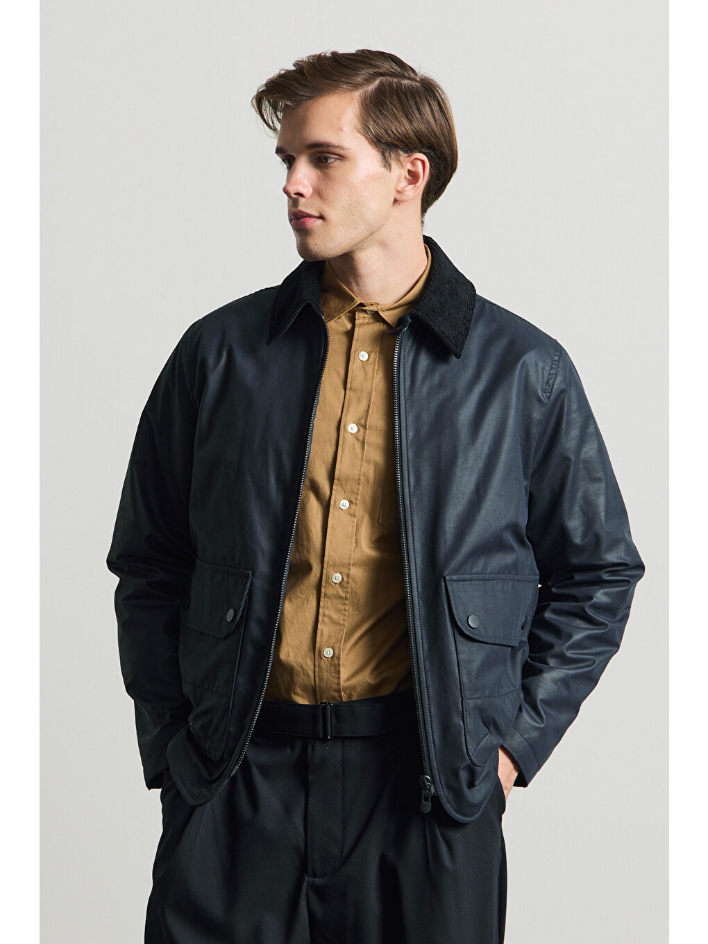 Erkek Kadife Yakalı Mont Ceket Lacivert-2