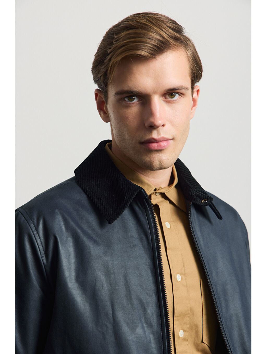 Erkek Kadife Yakalı Mont Ceket Lacivert-4