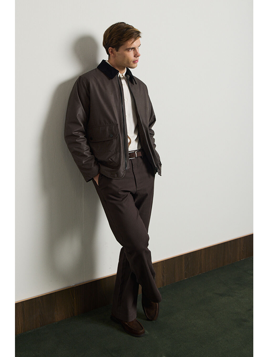 Erkek Kadife Yakalı Mont Ceket Kahverengi-1