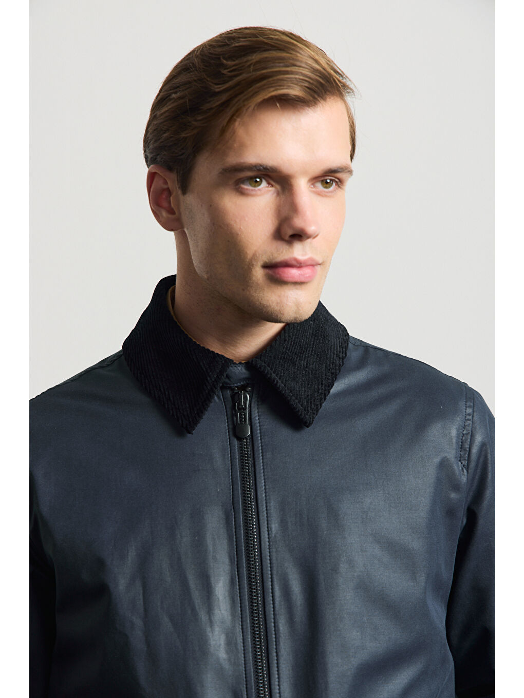 Erkek Kadife Yakalı Mont Ceket Lacivert-6