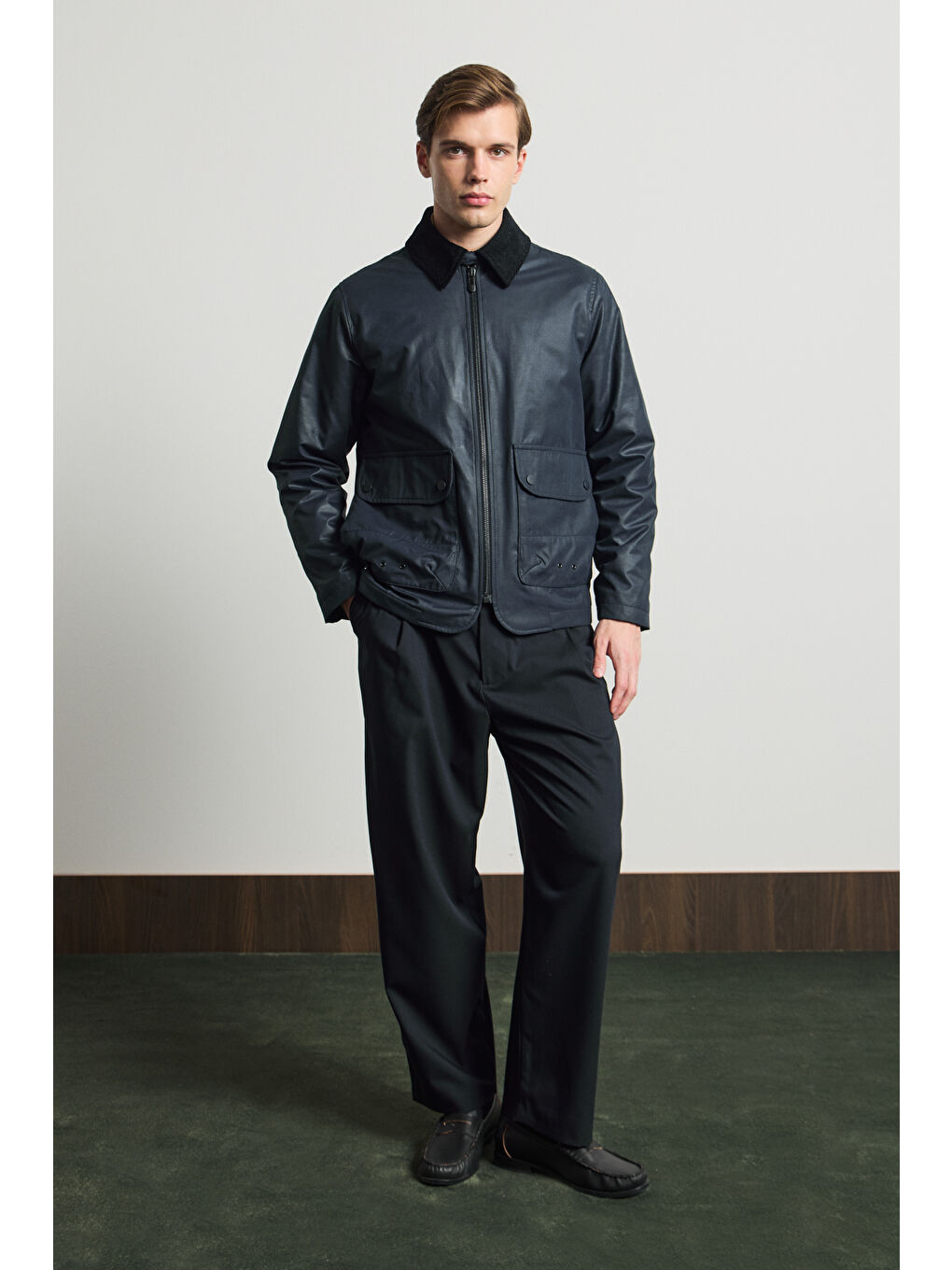 Erkek Kadife Yakalı Mont Ceket Lacivert-7